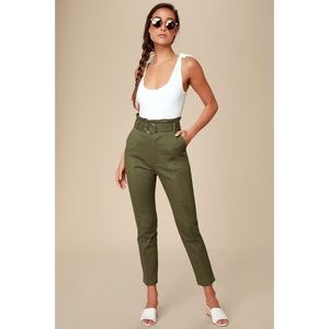 Lulu’s Olive Green Belted High-Waisted Pants